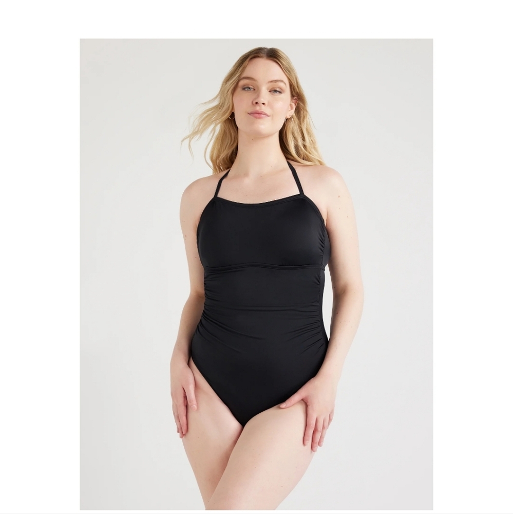 Time and tru, black one piece swimsuit